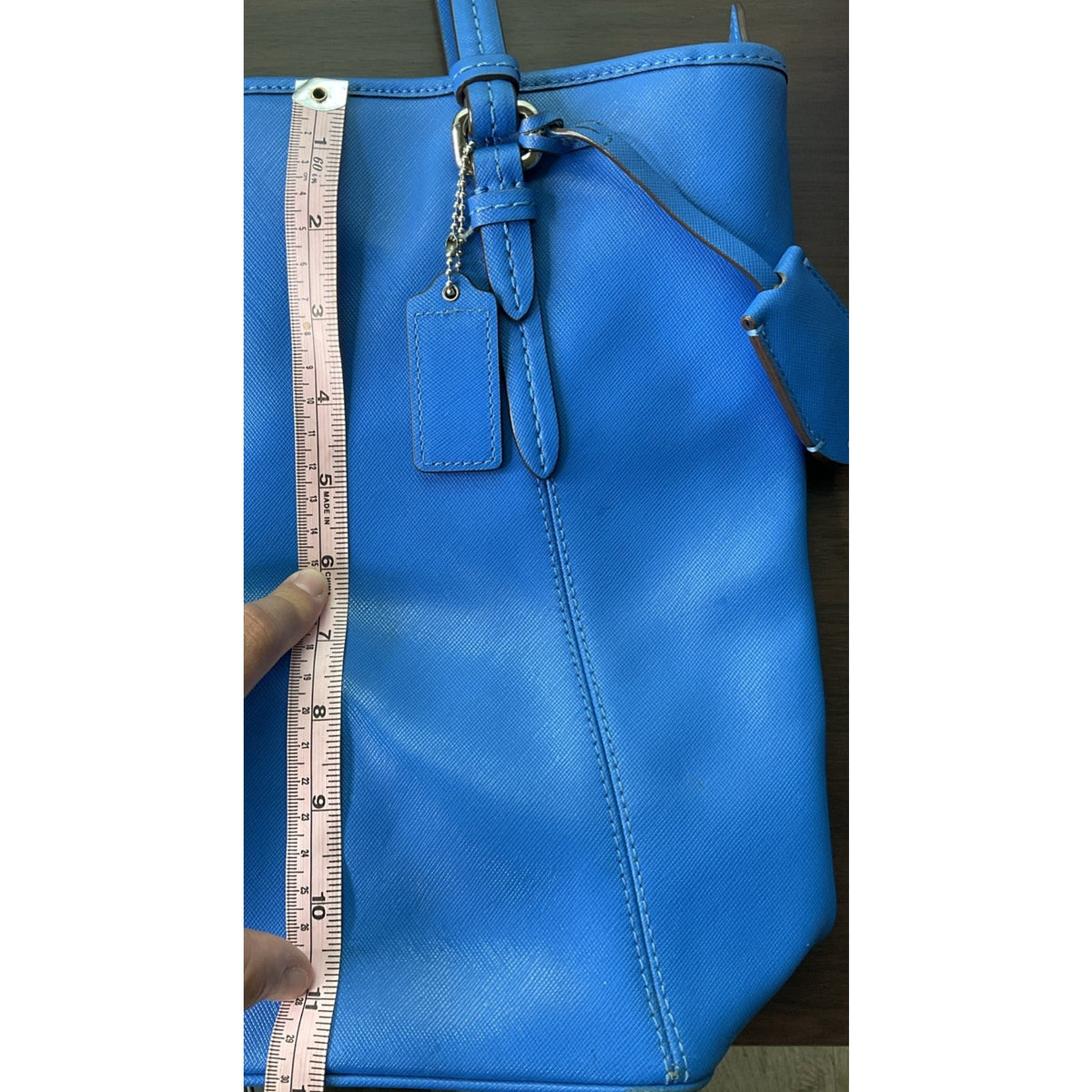 Coach Peyton Leather Cerulean Blue Zip Top Tote Bag Purse