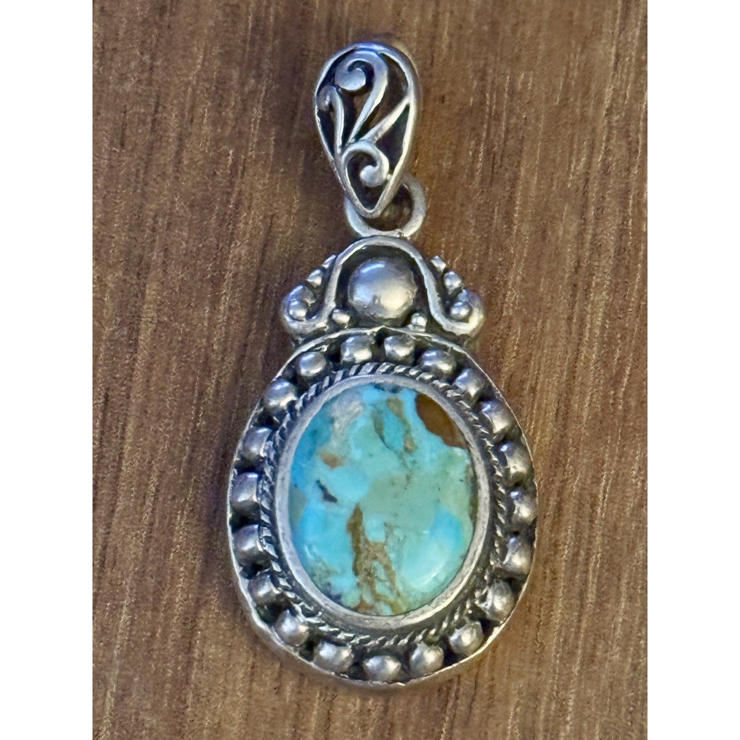 Vintage Sterling Silver Turquoise Pendant Bali Artisan Filigree S Mark 11.1g