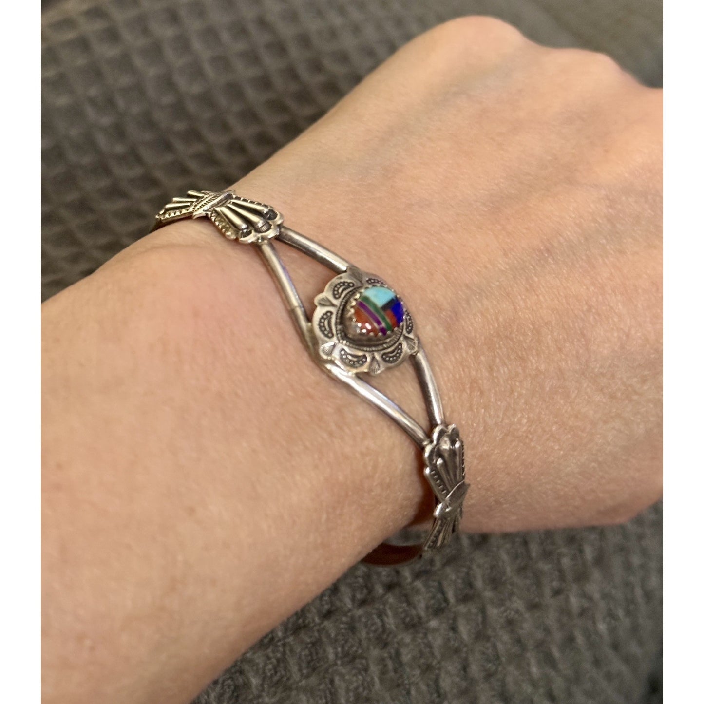 Navajo Sterling Multi Stone Inlay Cuff Bracelet Clarence Thomas C.T. 9.6g