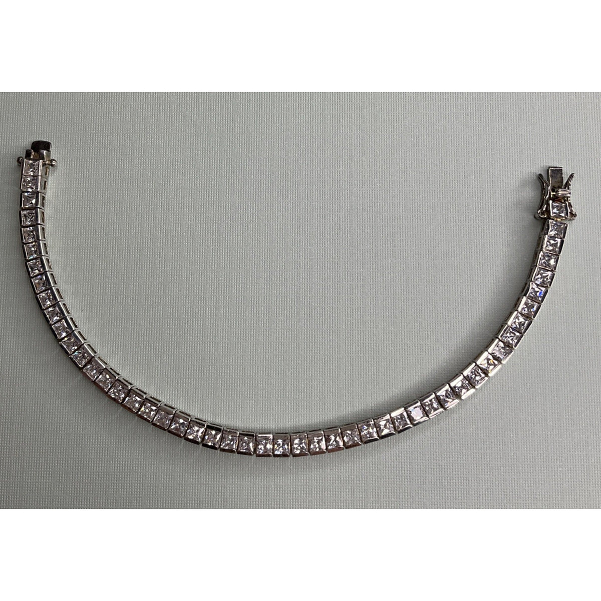 Sterling Silver Cubic Zirconia 7.25 Inch Box Chain Tennis Bracelet