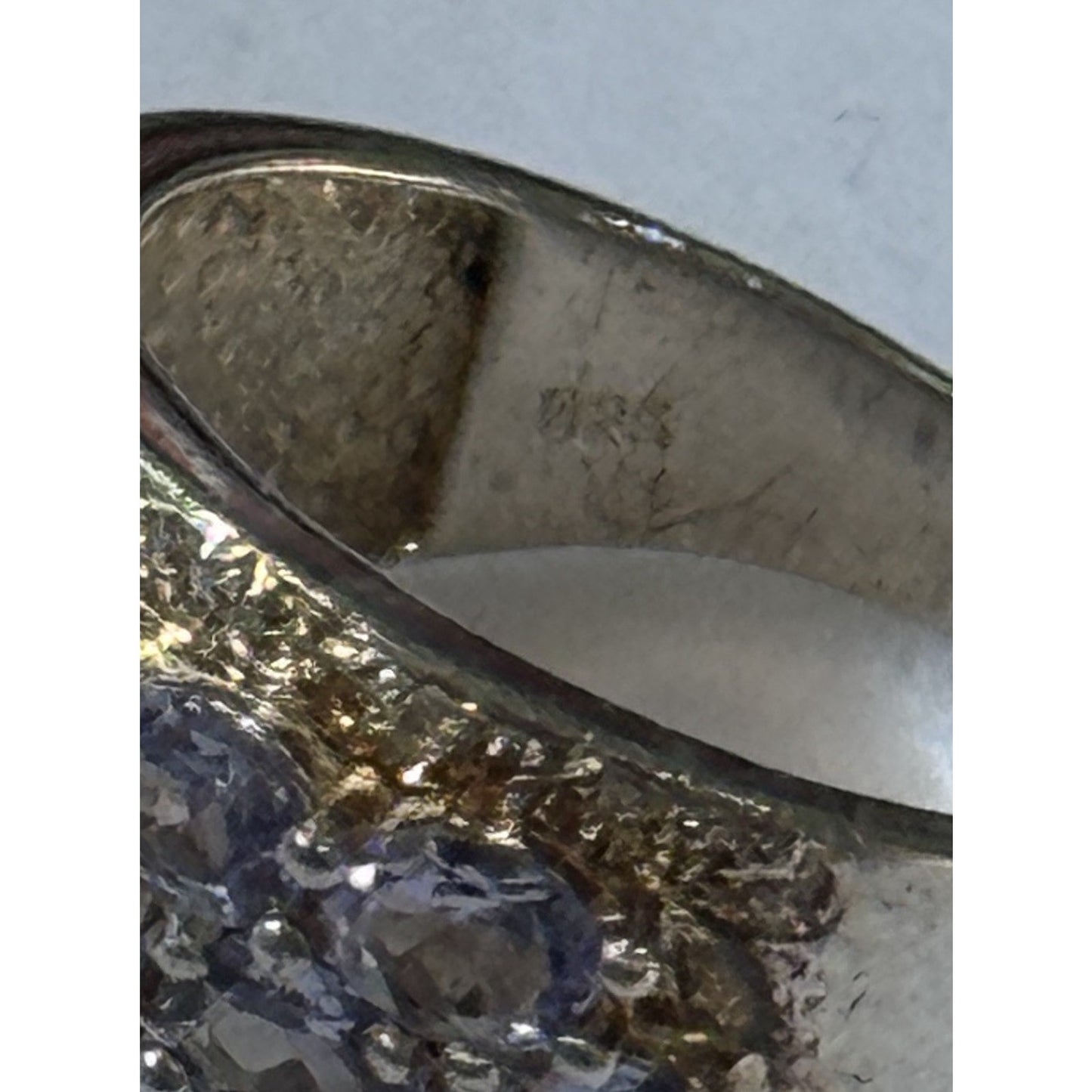 Vintage Tanzanite Cluster 925 Sterling Silver Ring Statement Band Size 7.5