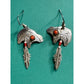 Signed Nel J. Navajo Sterling Silver Bear Earrings Coral Feather Dangle