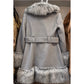 Bebe Women’s XS Gray Faux Fur Trim Long Coat Belted Statement Winter Jacket