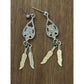 Vintage Sterling Silver Kingman Turquoise Feather Dangle Earrings Southwest 2”