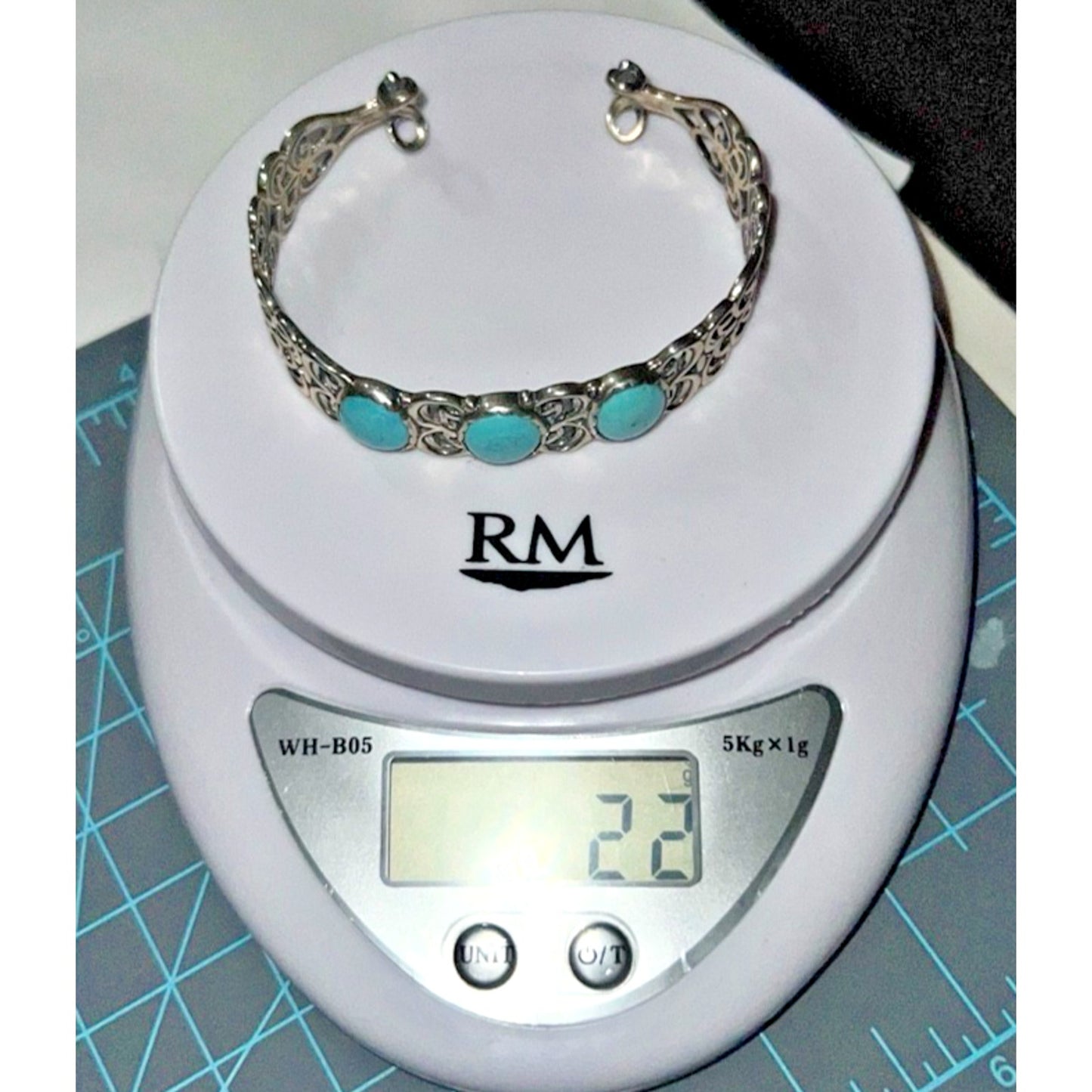 Vintage 925 Sterling Silver Turquoise Cuff Bracelet – Filigree Design – 22g