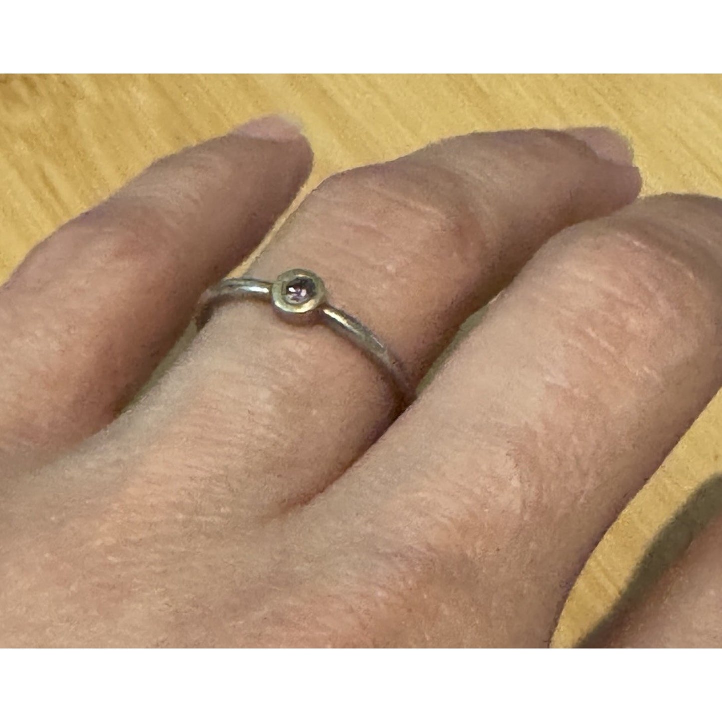 Sterling Silver And Gold Two Tone Amethyst Bezel Stacking Ring Size 6 Minimalist