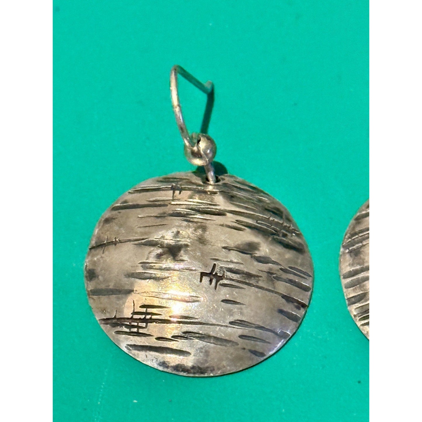 Vintage Sterling Silver Disc Earrings Signed EMD Modernist Textured Dangle Drop