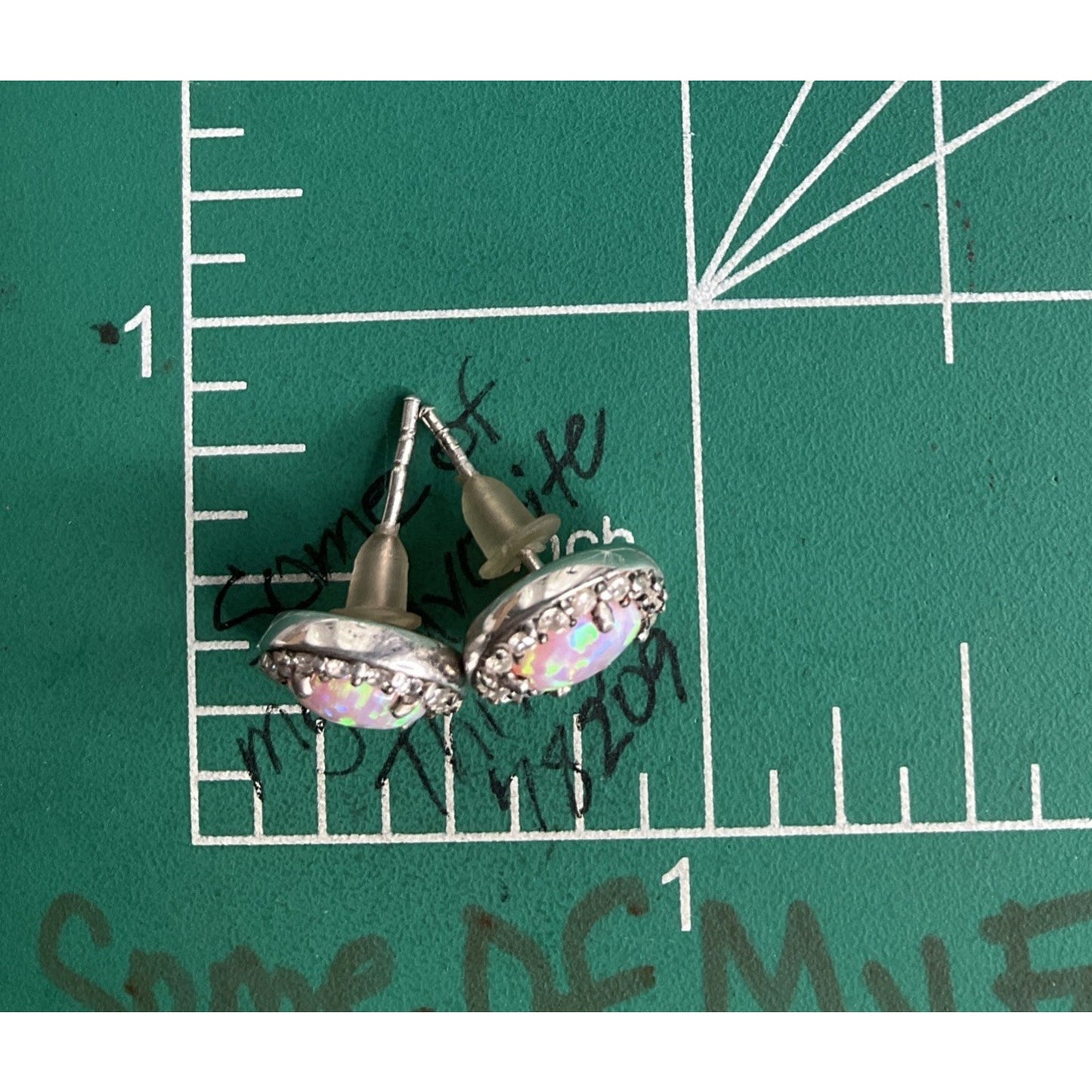 Sterling Silver Opal Halo Stud Earrings Round Fire Opal 925