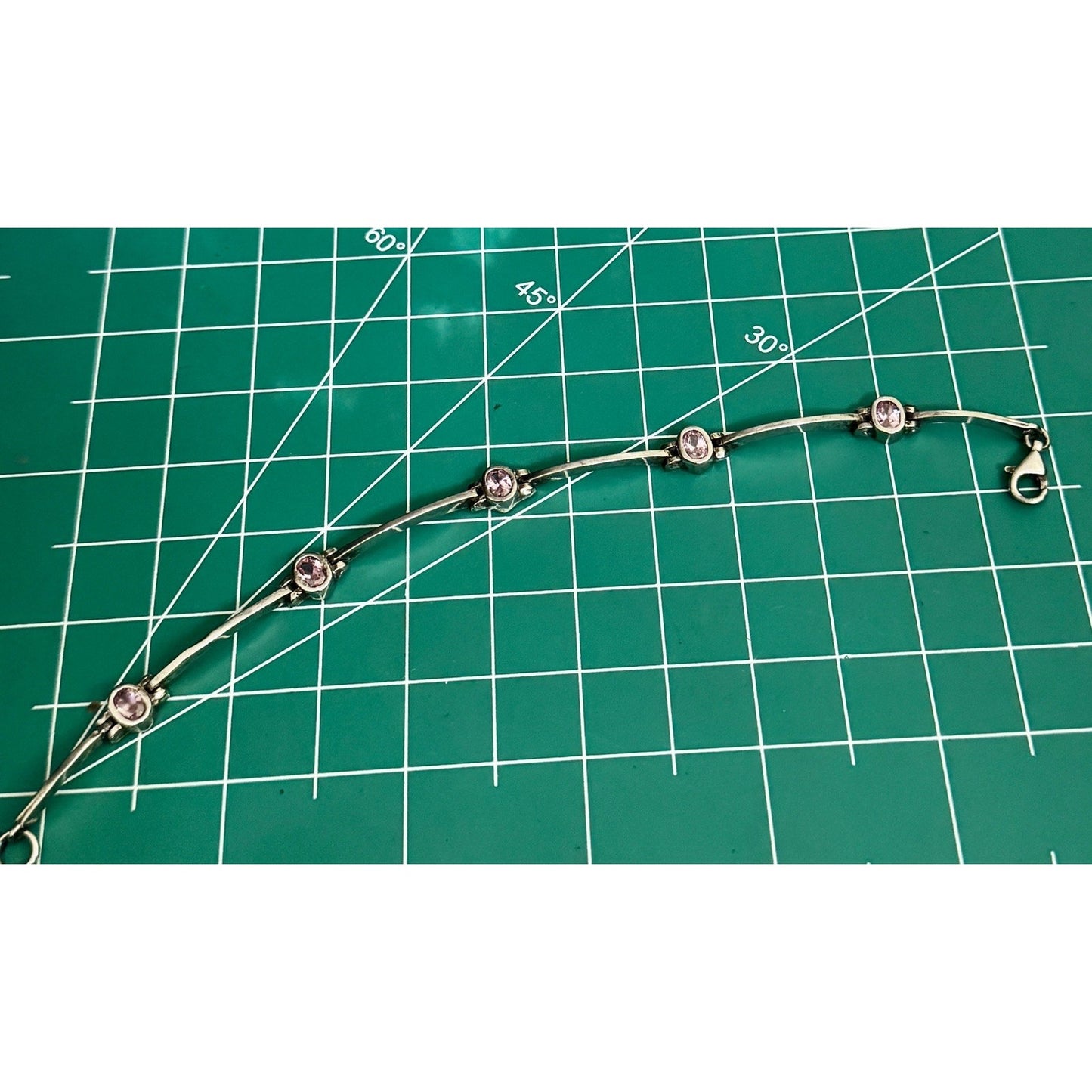 Vintage Pink Tourmaline Sterling Silver 5 Stone Link Bracelet 7.5” 90s - Y2K