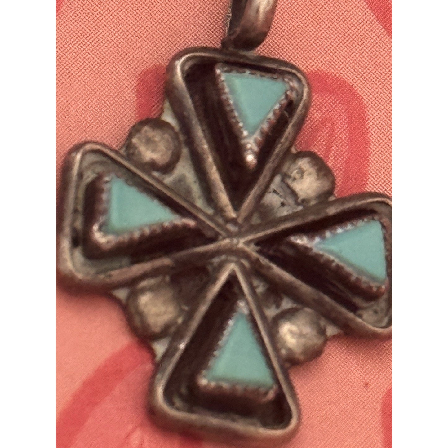 Vintage Sterling Silver Turquoise Cross Pendant Naive American Southwest Design