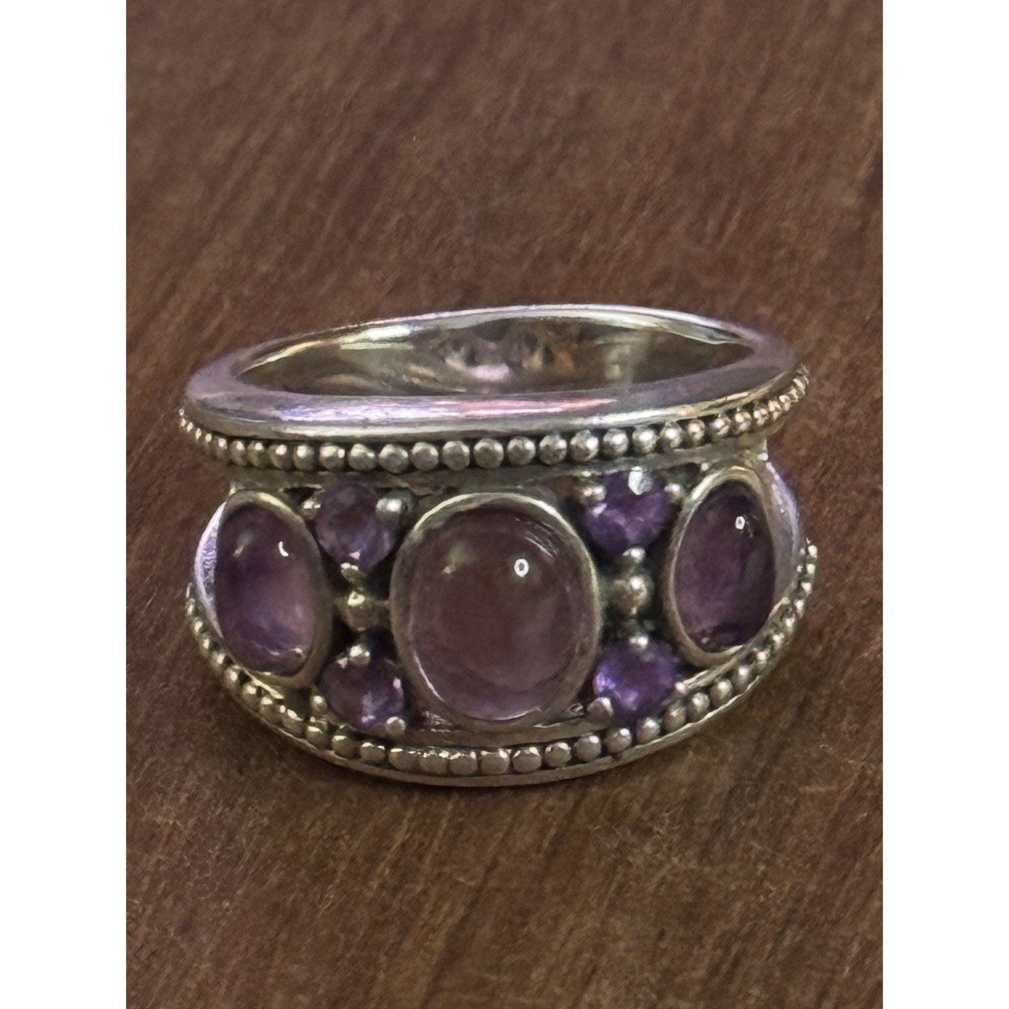 Vintage 925 Sterling Silver Amethyst Multi Stone Cabochon Ring Size 8 8.5 gr