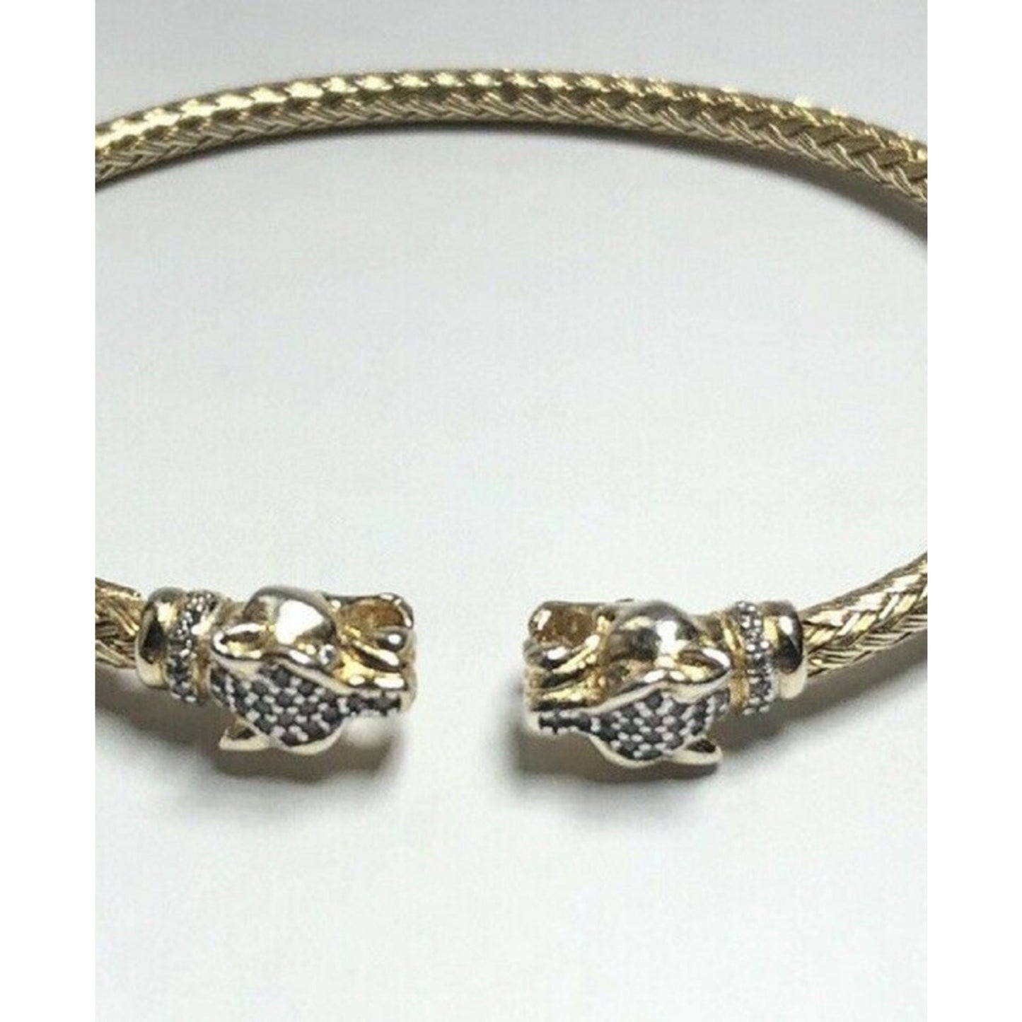 Vintage Milor Italy 925 Gold Vermeil Double Panther Head Braided Cuff Bracelet