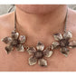 Silver Tone Triple Dogwood Flower Linked Statement Necklace 16-19”