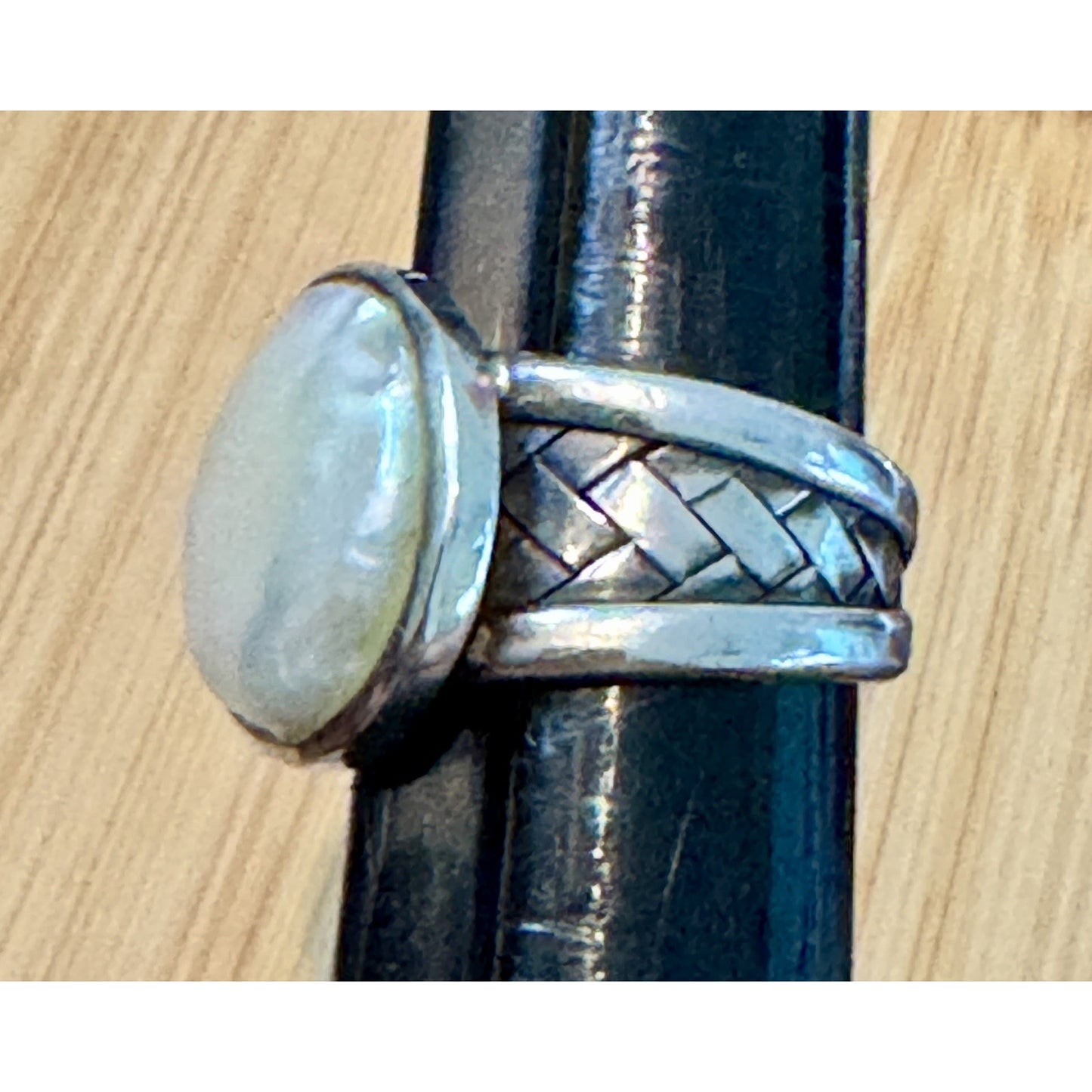 Vintage CFJ Thai Mother of Pearl 925 Sterling Silver Statement Ring Size 6.5