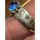 Vintage Thai Sterling Silver Blue Topaz Ring Wide Engraved Band