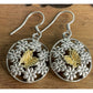Vintage Sterling Silver Two Tone Butterfly Flower 1.5” Dangle Drop Boho Earrings