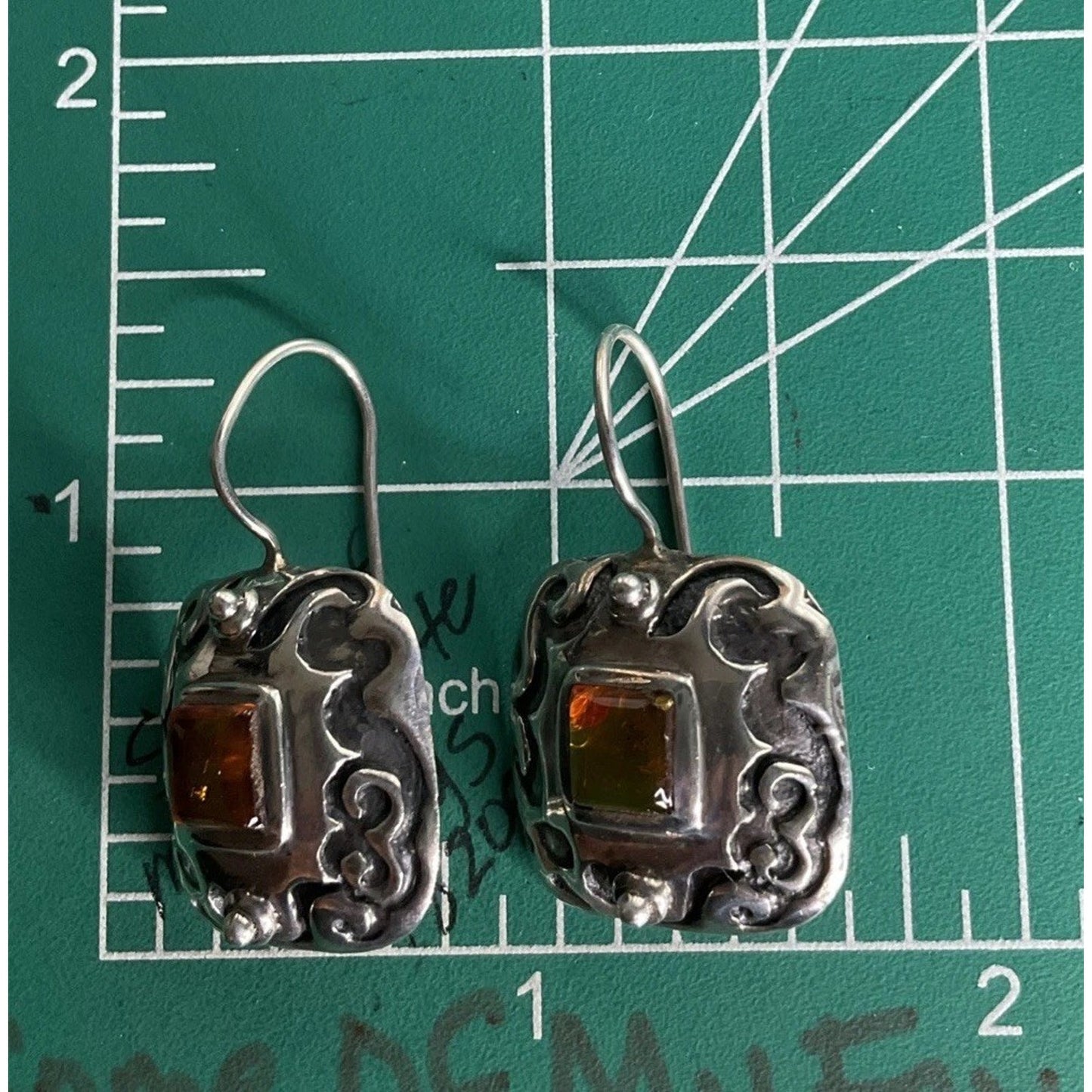 Silpada 925 Sterling Silver Amber Square Dangle Earrings