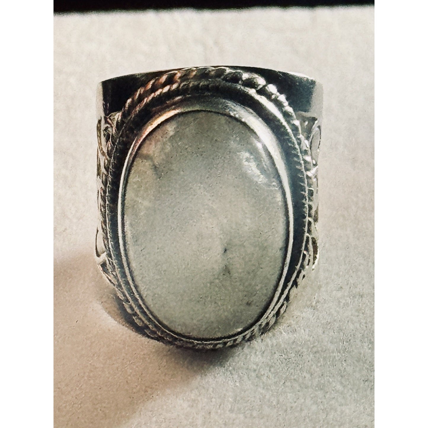 Vintage 925 Sterling Silver Natural Moonstone Statement Ring Size 8 13g Boho