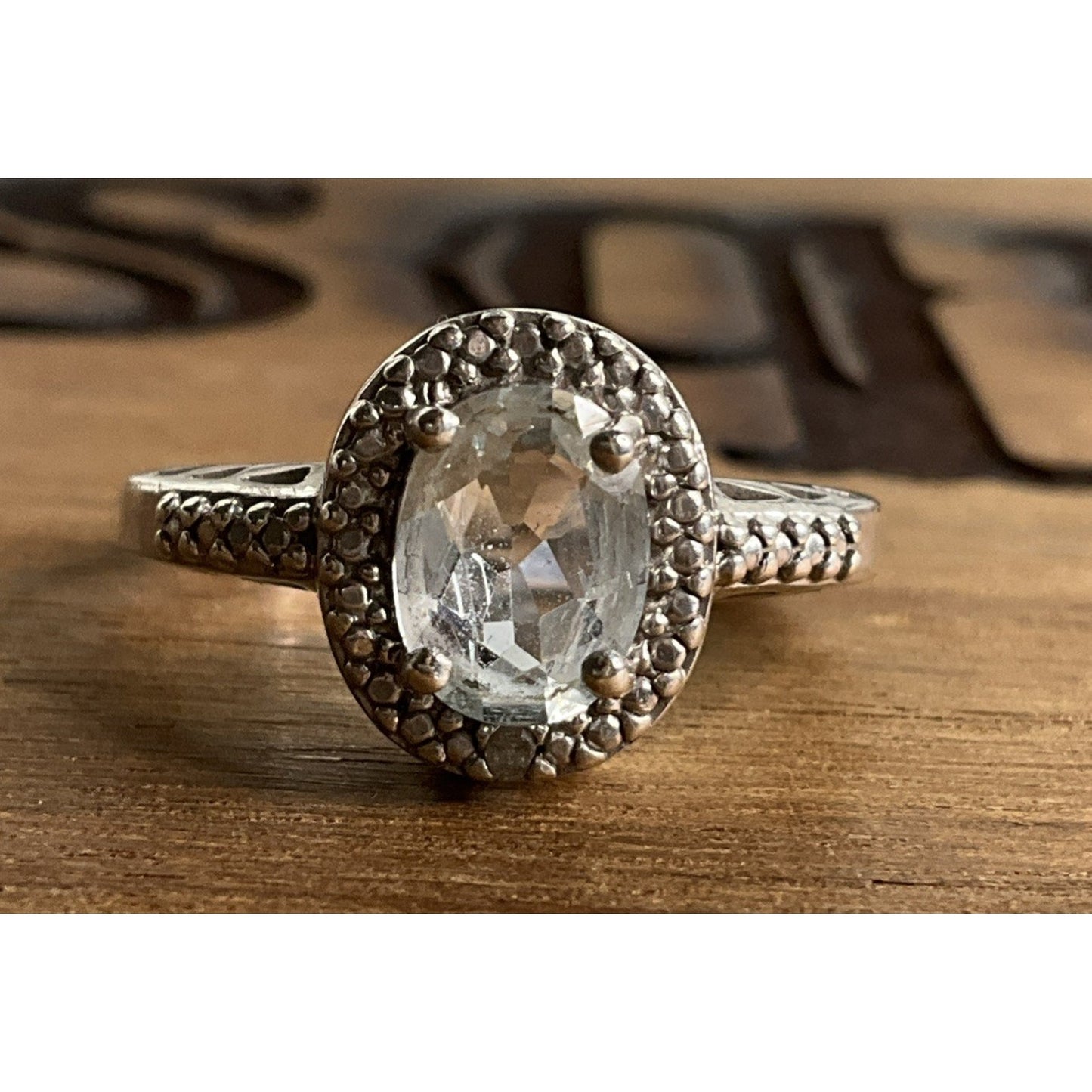 Sterling Silver 925 Oval Clear Stone Halo Ring Size 7.25
