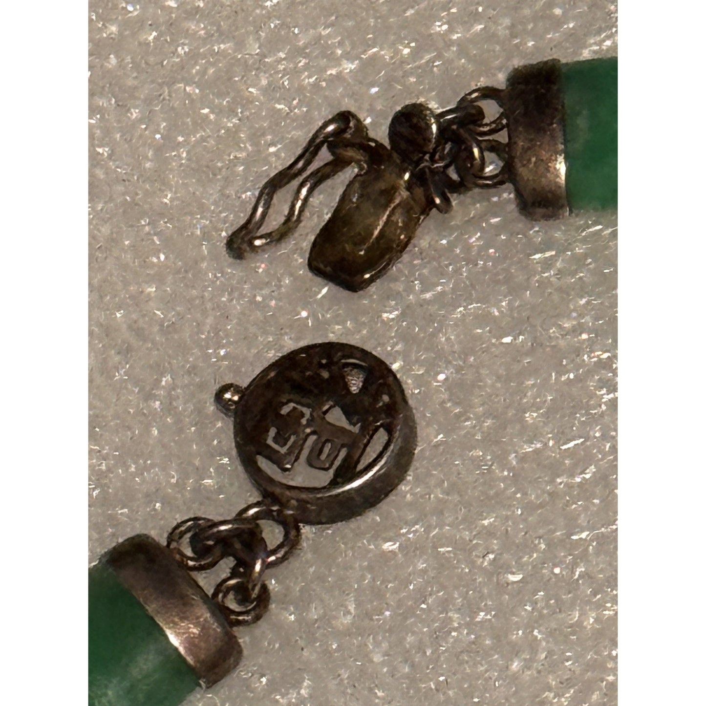Vintage Jade Barrel Bar Bead Necklace Sterling Silver 925 Chinese Export 17” 23g