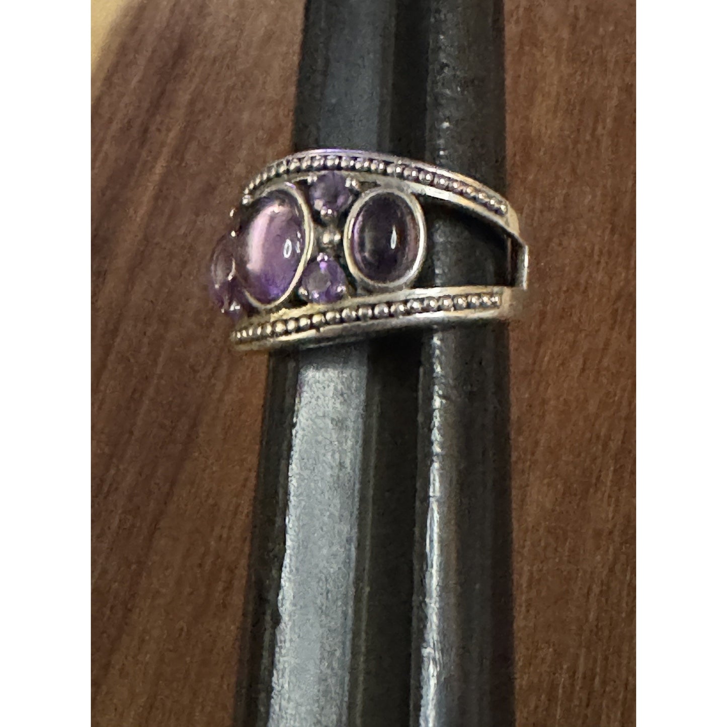 Vintage 925 Sterling Silver Amethyst Multi Stone Cabochon Ring Size 8 8.5 gr