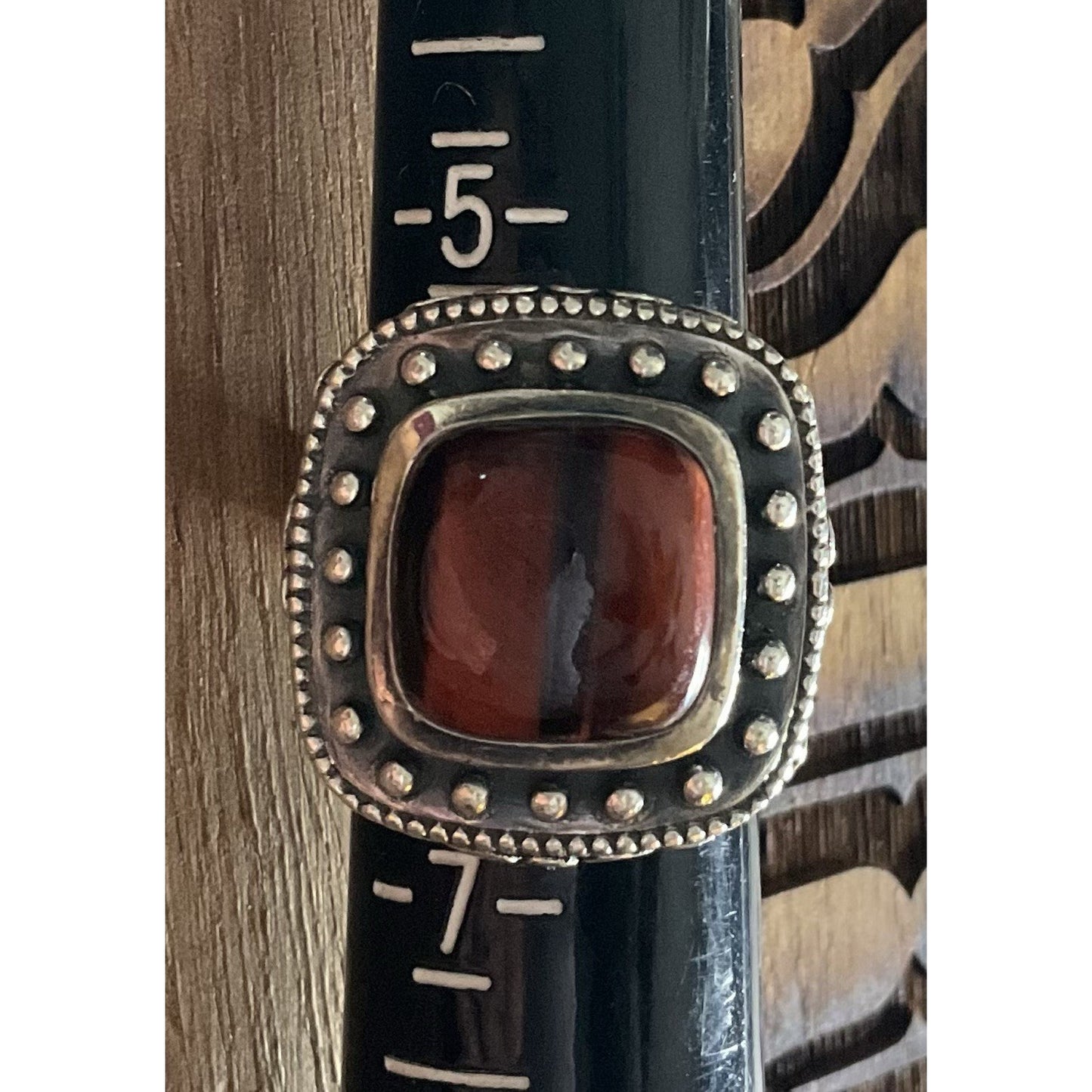 Sterling Silver Carnelian Cabochon Statement Ring India 925 Ring Size 6