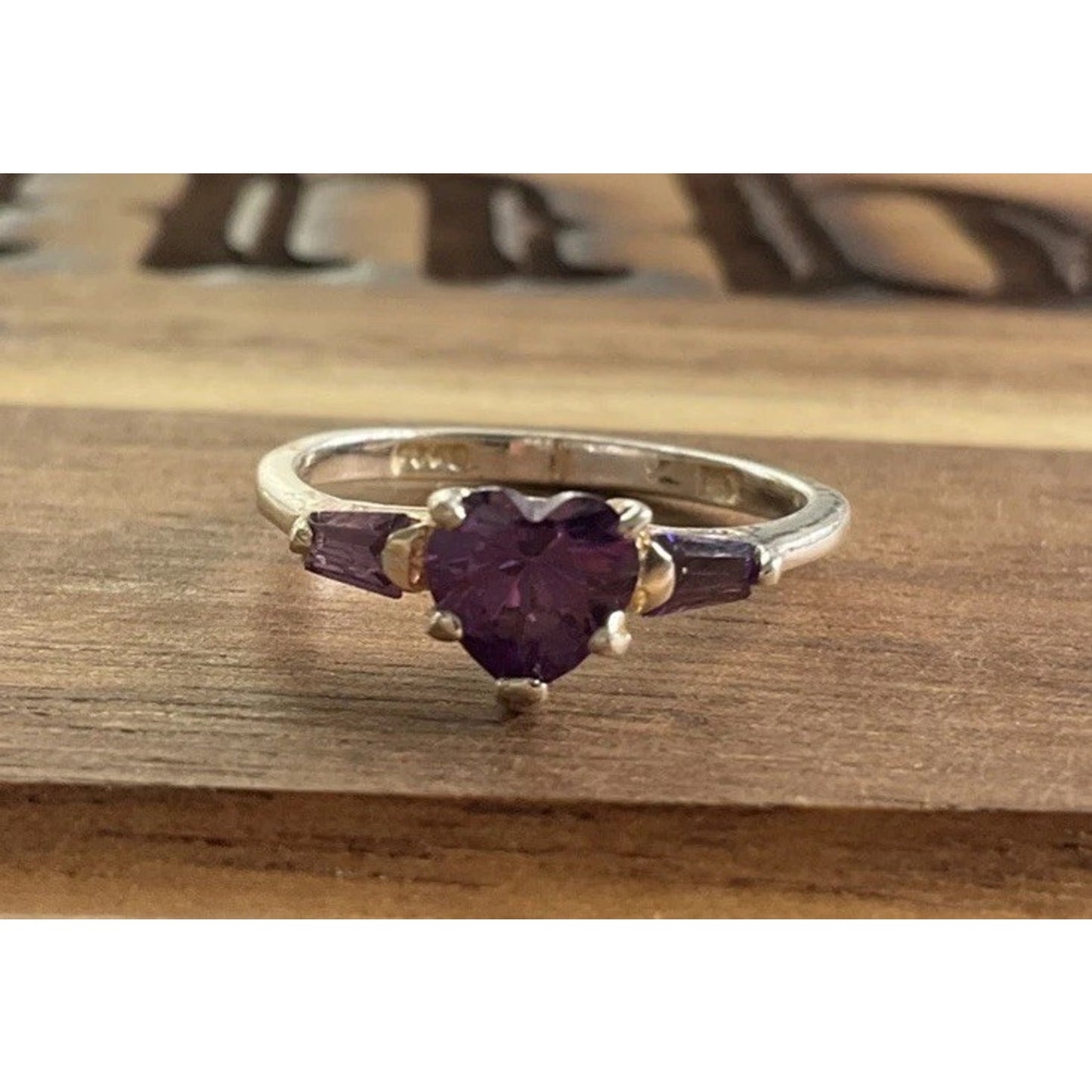Sterling Silver Amethyst Heart Ring Purple Gemstone Accent 925 Ring Size 6.5