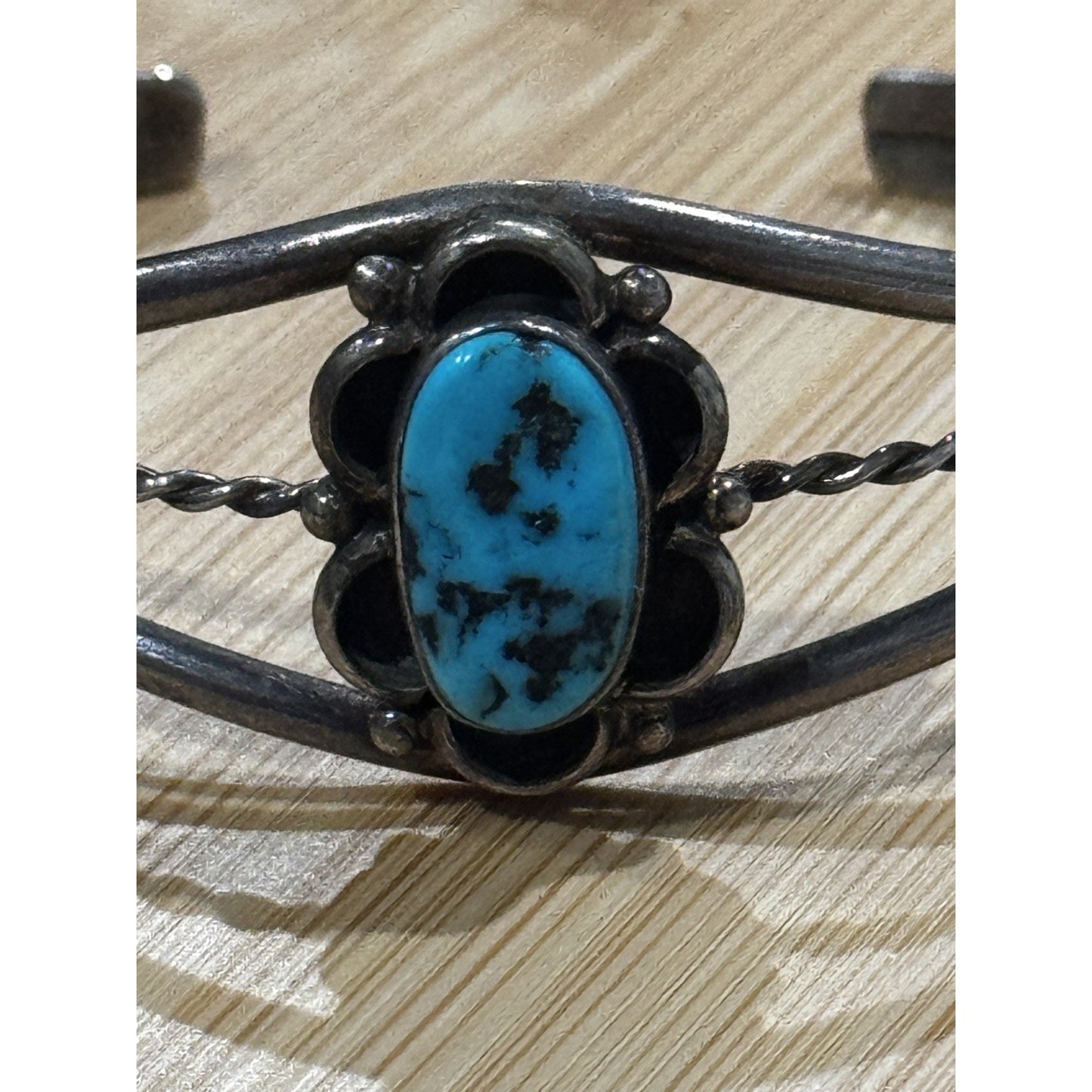 Vintage Navajo Native American RLG Sterling Silver Kingman Turquoise Cuff Bracel