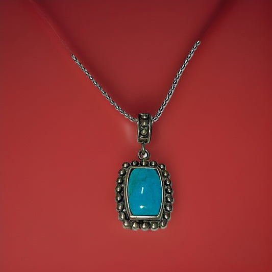 Vintage 925 Sterling Silver Necklace 18” with Turquoise Pendant