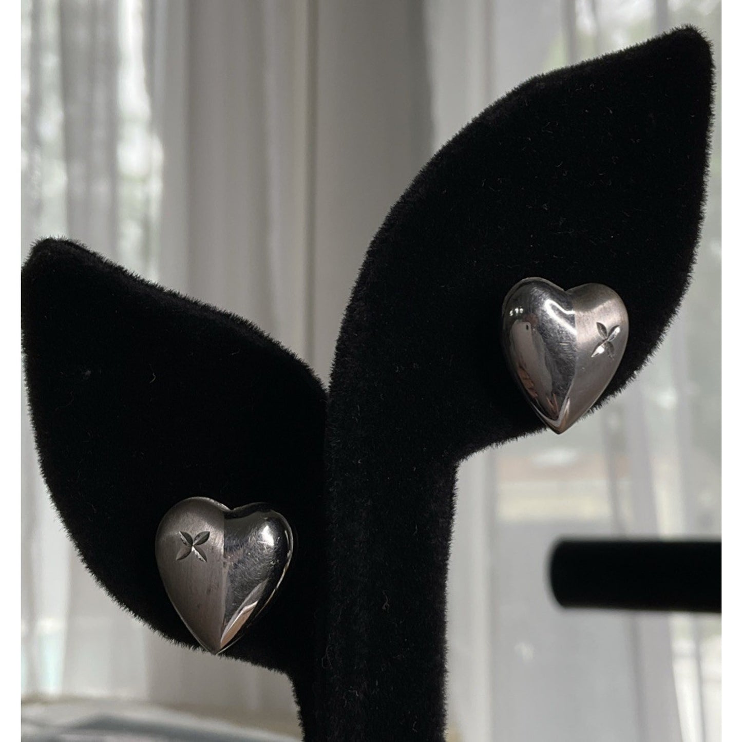 Sterling Silver Puffy Heart Stud Earrings Polished Classic