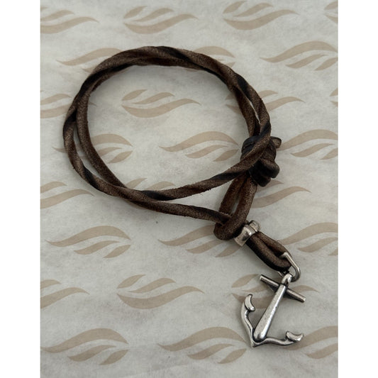 James Avery Retired Sterling Silver Anchor Hook Leather 3” Bracelet Pre-Owned