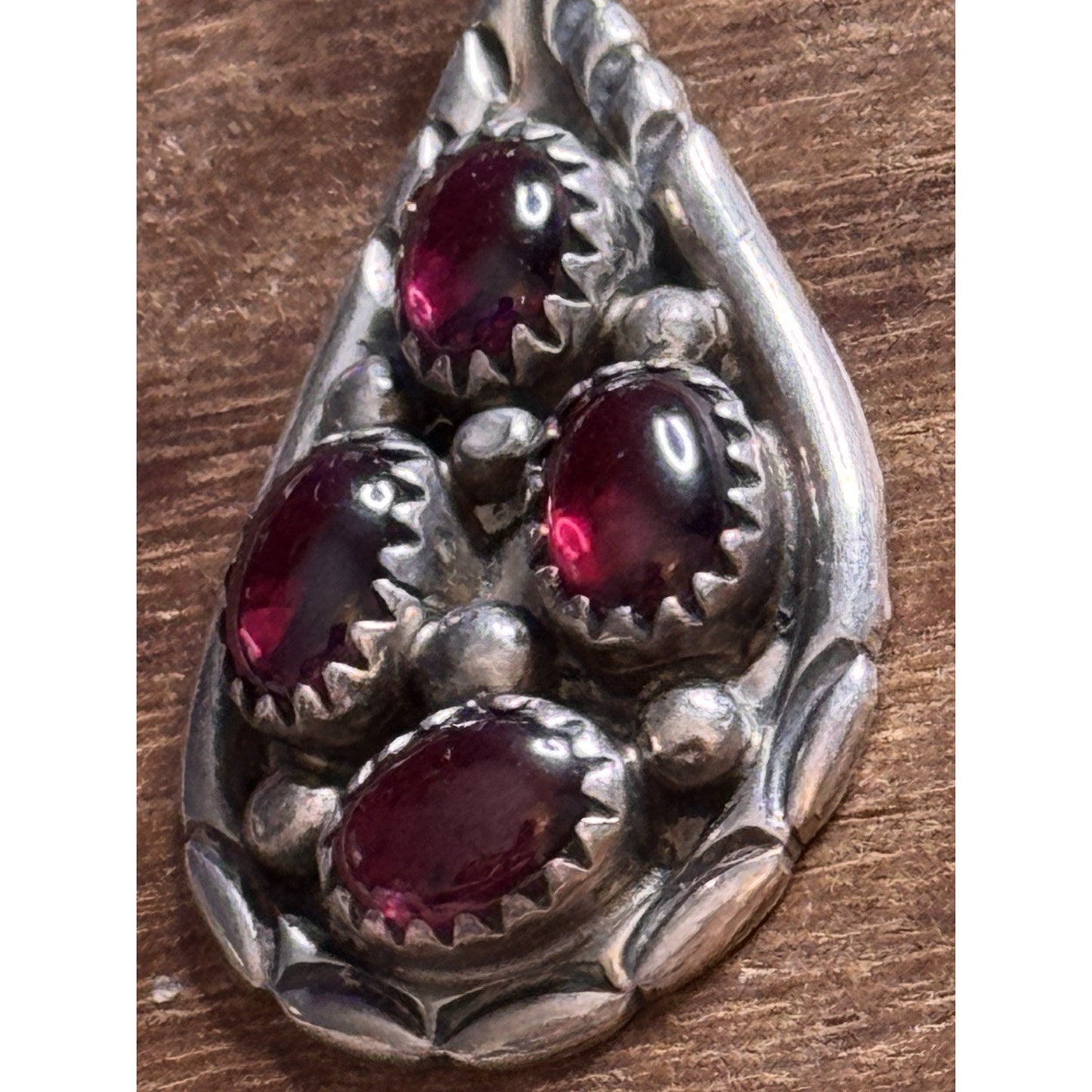 Vintage Sterling Silver Red Garnet Style Teardrop Cluster Pendant