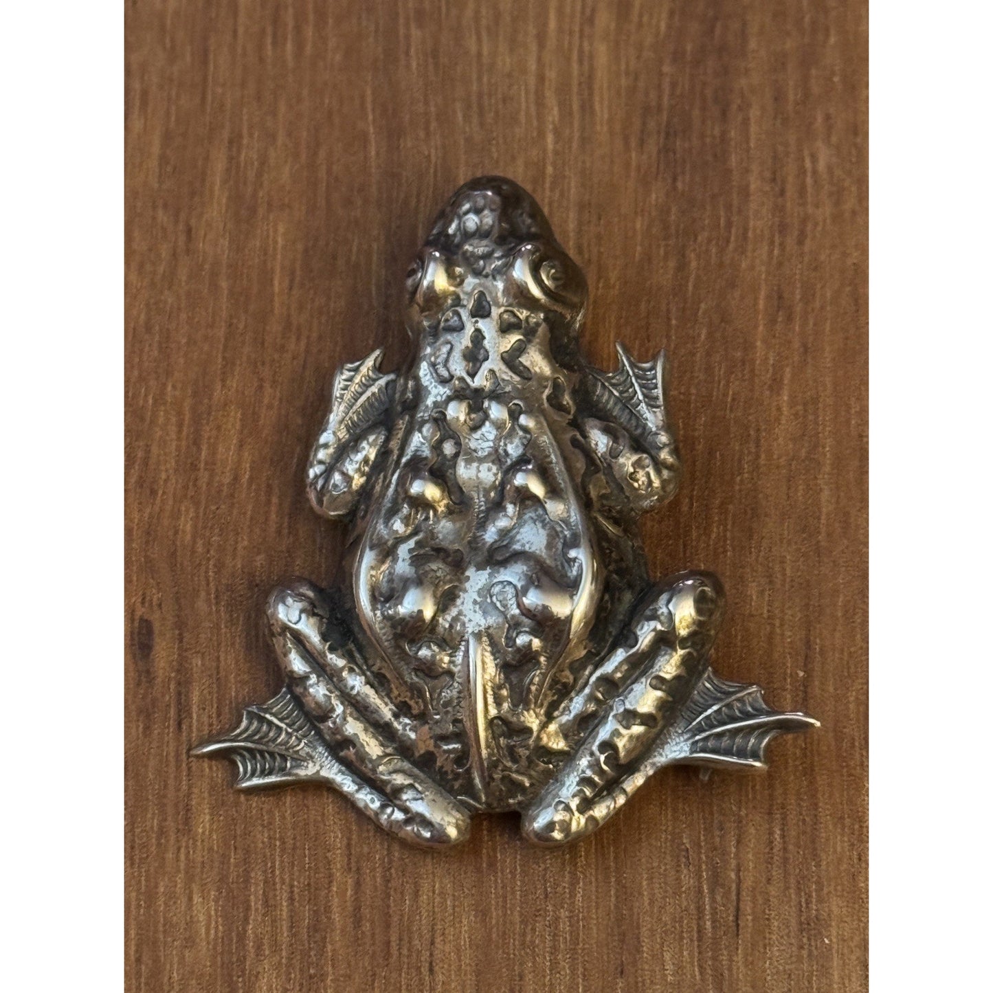 Vintage Sterling Silver Frog Brooch Pin 3D Textured 2.75” Artisan Signed 7.7 gr
