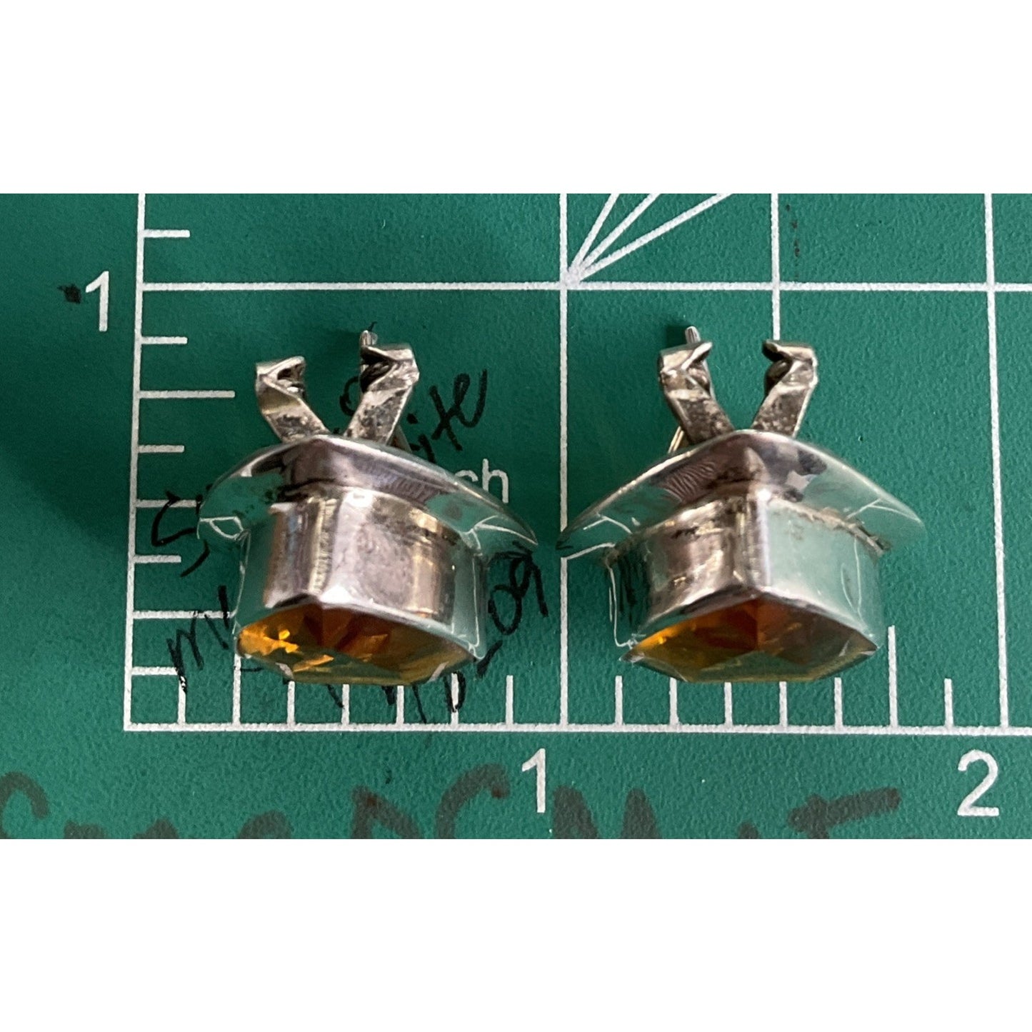 Vintage Sterling Silver Baltic Amber Honey Triangle French Clip Earrings 11g