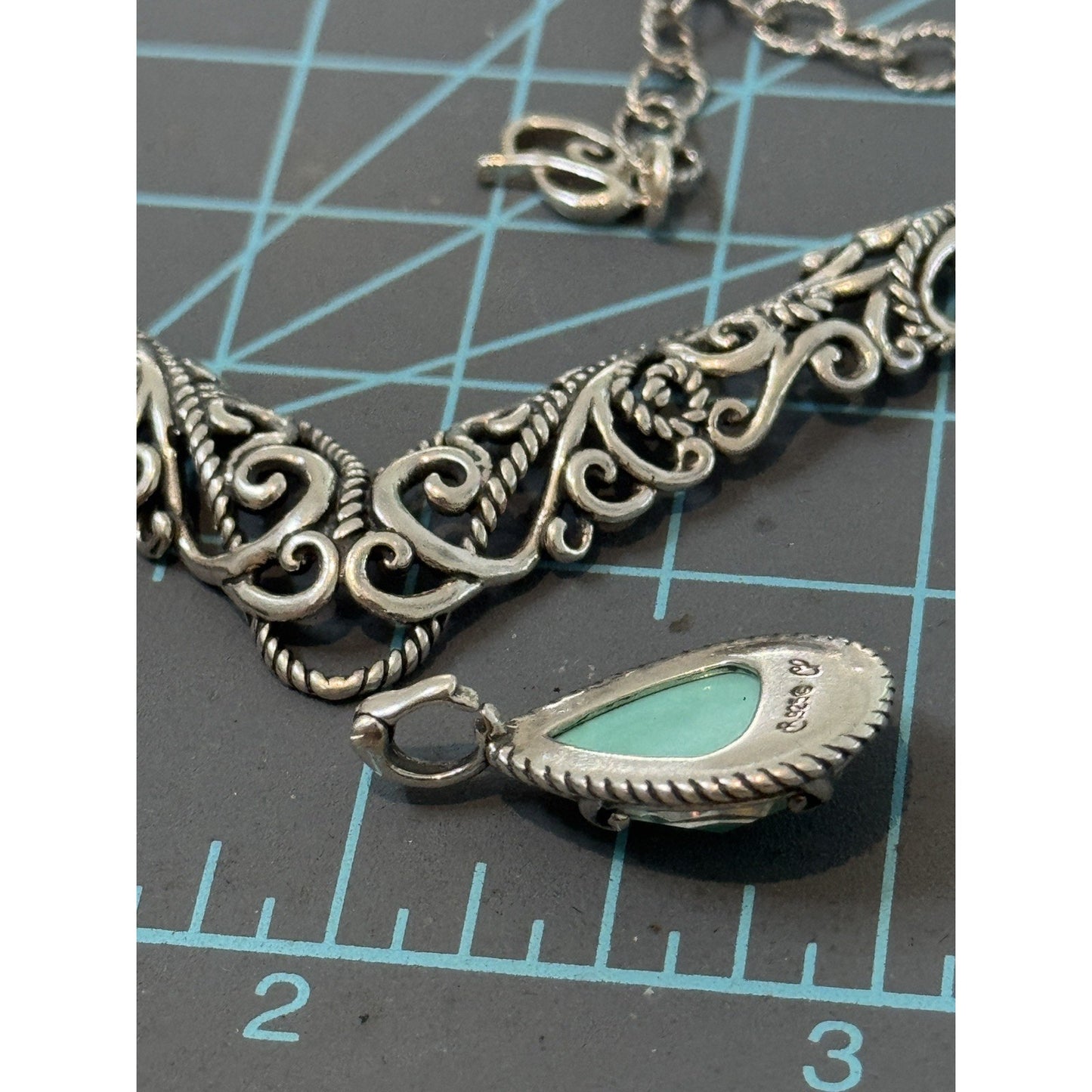 New Carolyn Pollack Sterling Silver Turquoise Doublet Scroll Rope Bar Necklace