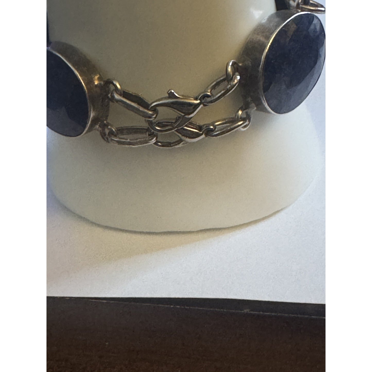 Vintage Sterling Silver Faceted Sodalite Bold Statement Bracelet 7.5 - 44g