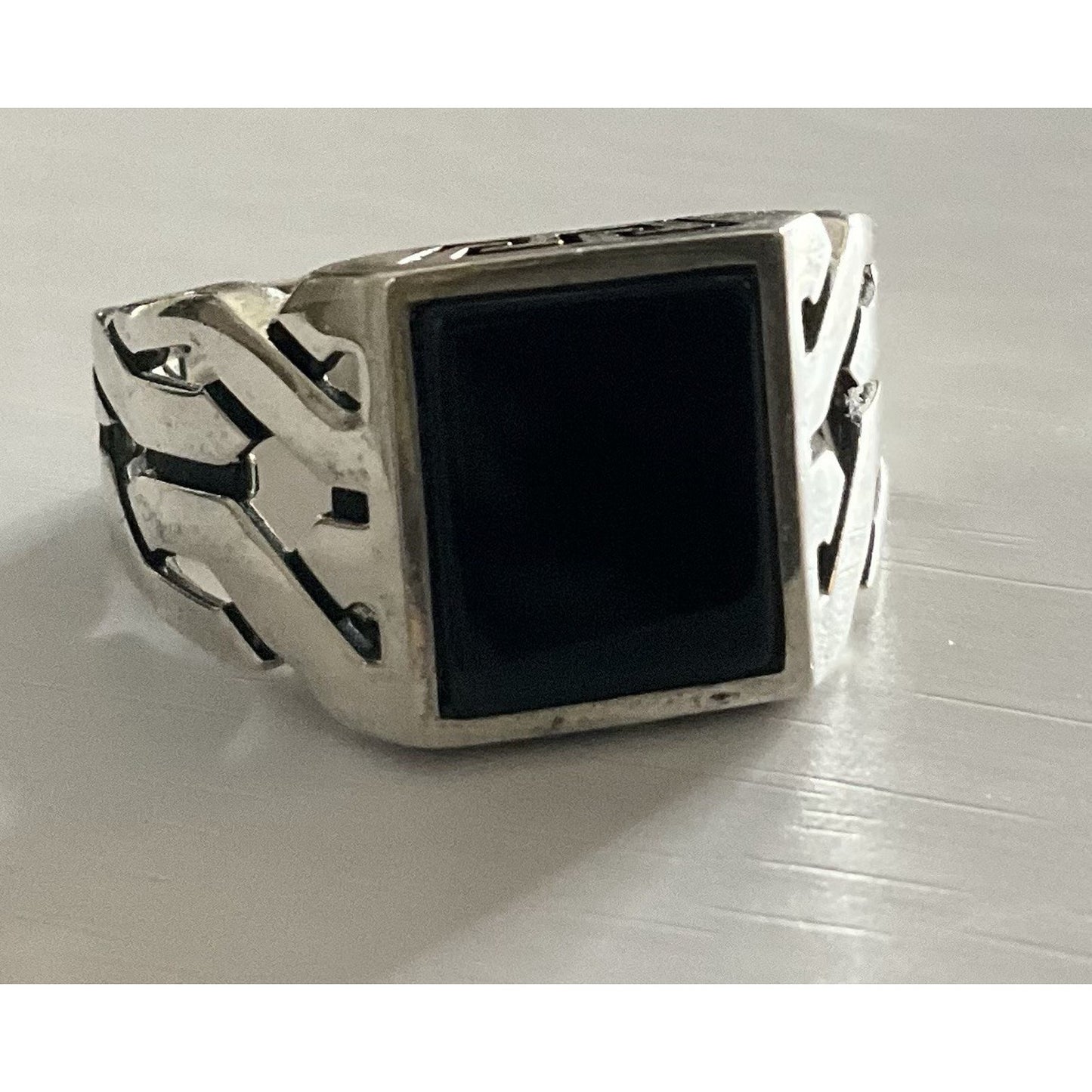 Sterling Silver Black Onyx 925 Ring Size 14 Large Statement Signet Style