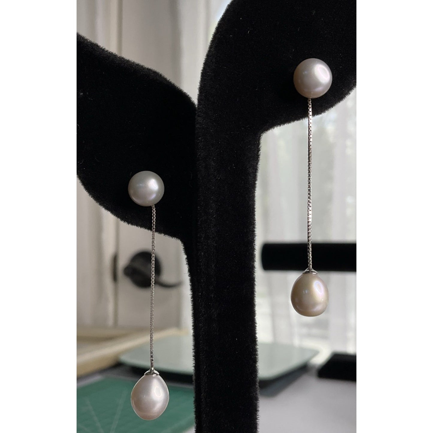 Sterling Silver Pearl Drop Earrings Long Dangle Minimalist