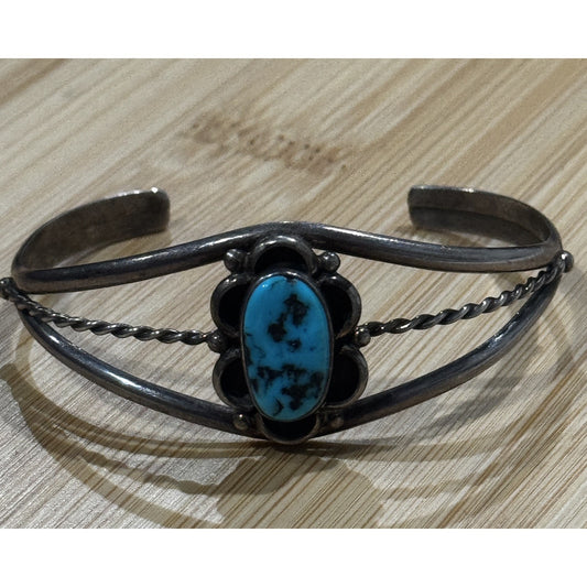 Vintage Navajo Native American RLG Sterling Silver Kingman Turquoise Cuff Bracel