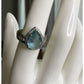 Vintage Blue Pear Cut Gemstone Halo Ring Sterling Silver Statement Ring Size 7