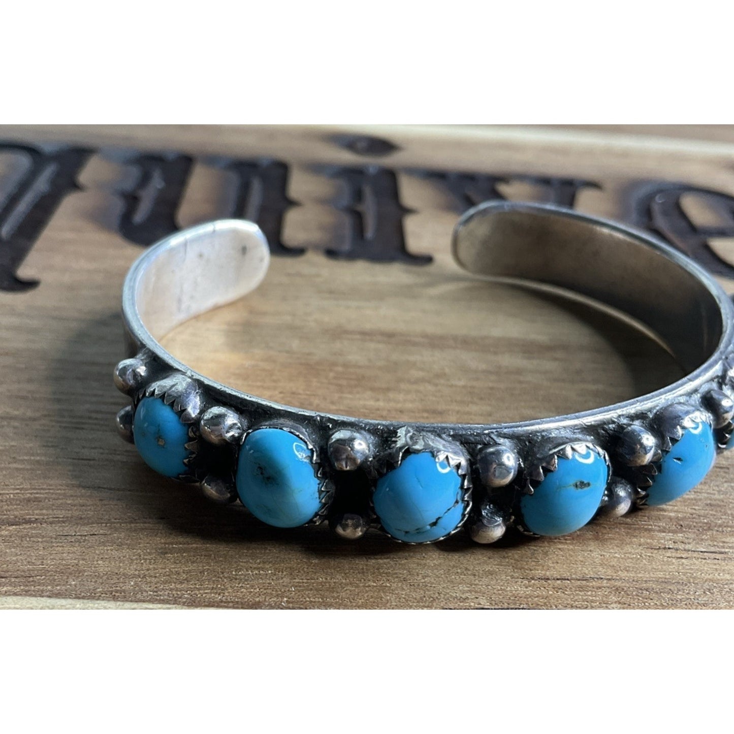 Sterling Silver Turquoise Cluster Cuff Bracelet Southwestern Native Style 925