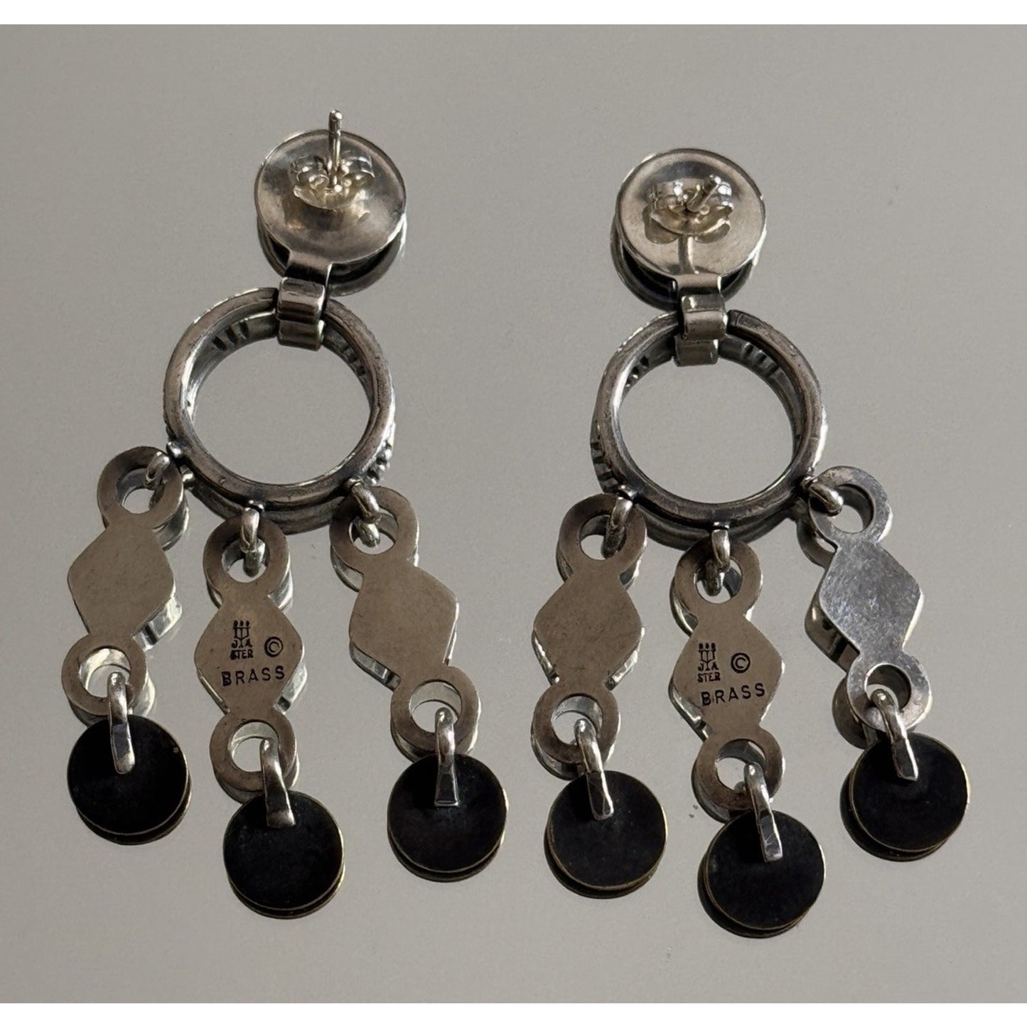 Pre owned James Avery Vintage Retired RARE Silver & Brass Chandelier Aztec Dangle Earrings