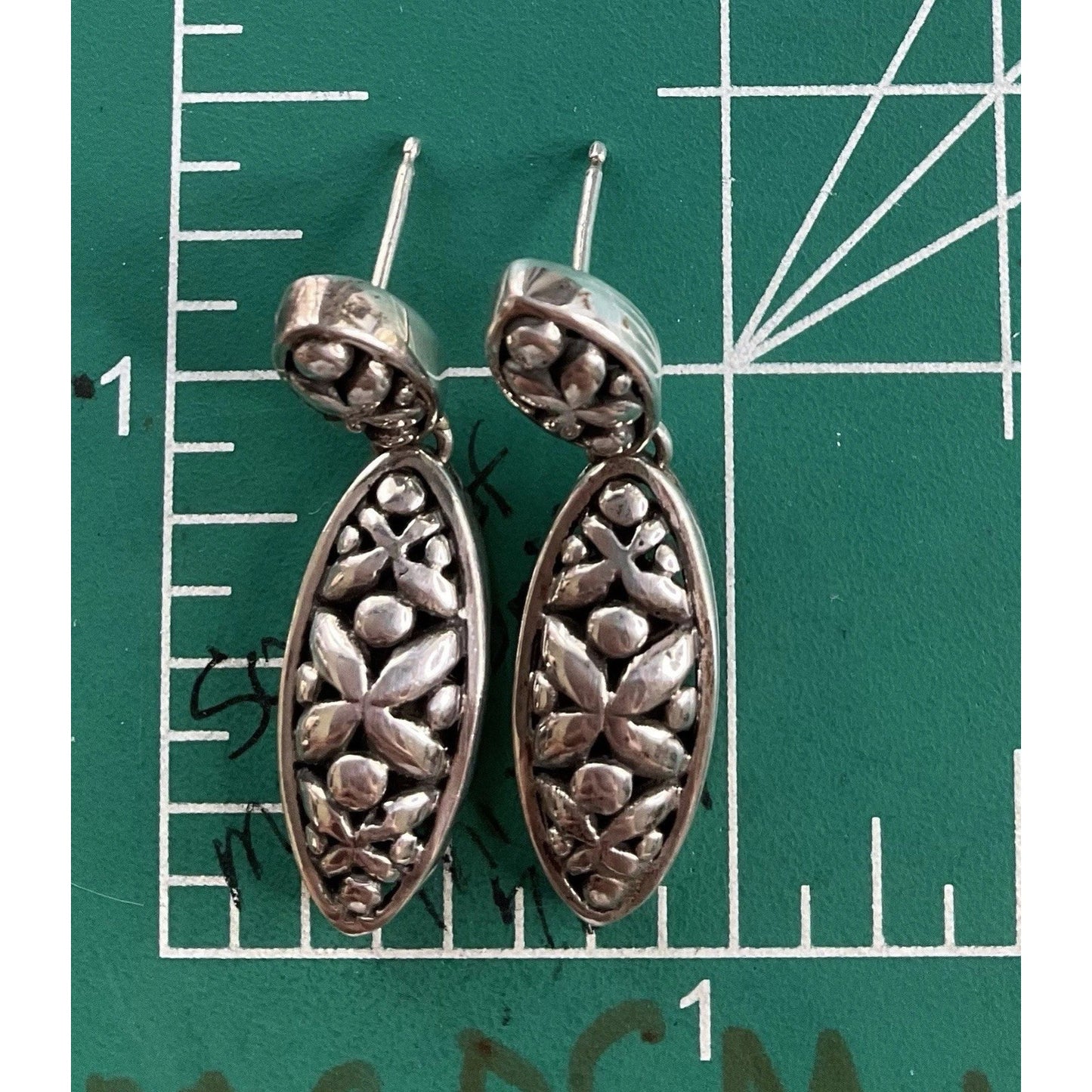 Sterling Silver Bali Style Floral Dangle Earrings 925 Boho Drop 7gr
