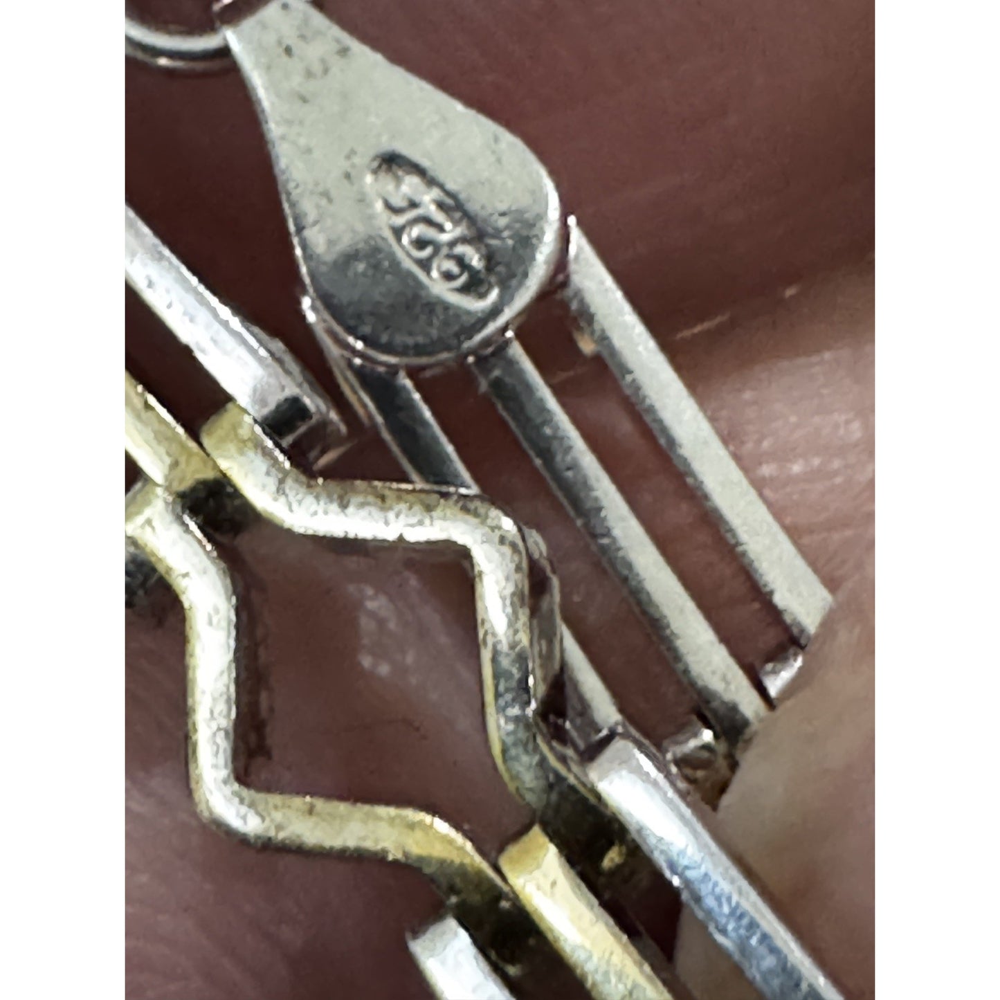 Vintage Italy 925 Sterling Silver And Gold Two Tone Geometric Link Bracelet 7.5”