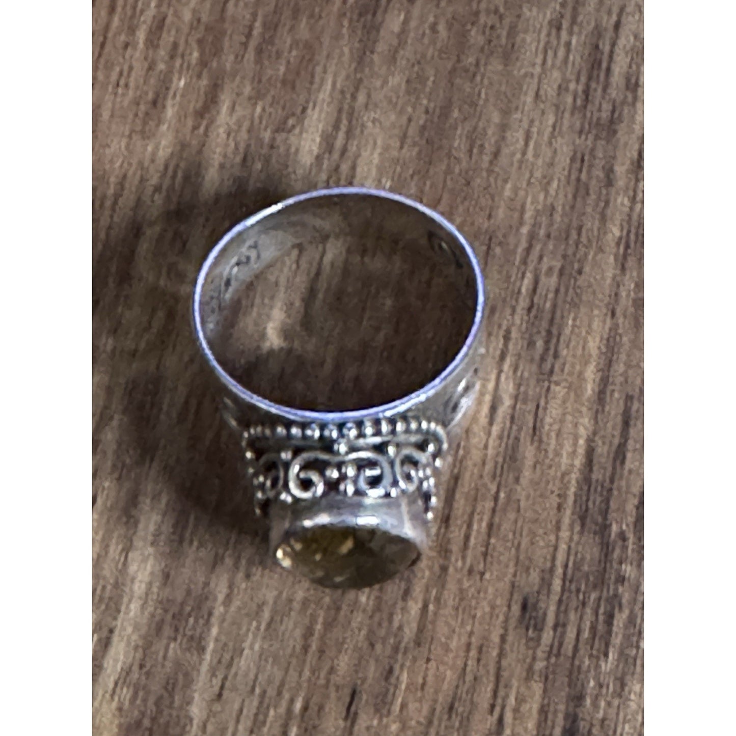Vintage Sterling Silver Faceted Citrine Ring Sz 8.25 Artisan Filigree Swirl Band