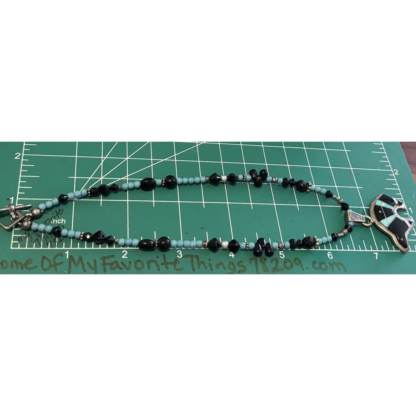 Vintage Sterling 925 Zuni Bear Inlay Pendant & Necklace E. Haloo Turquoise Onyx