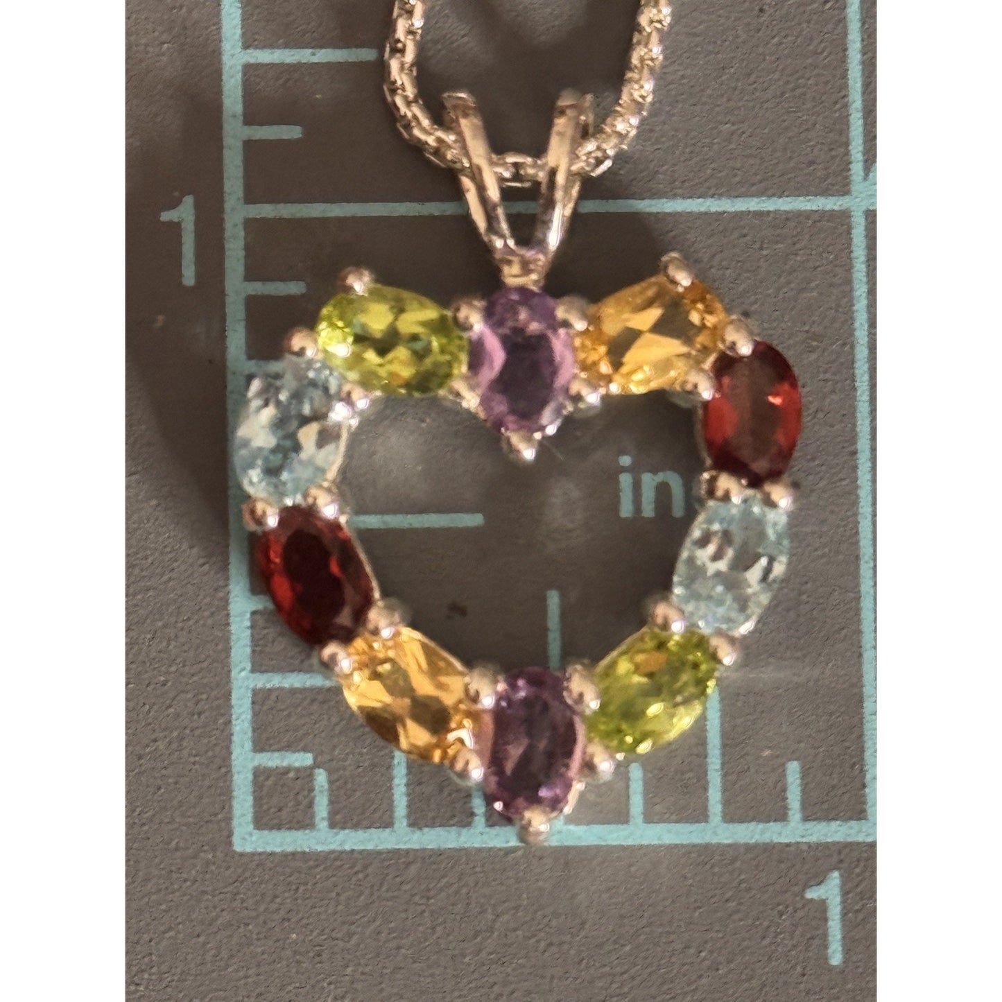Vintage Sterling Silver Signed 925 HAN Gemstone Heart Pendant & Necklace circa 80s 90s