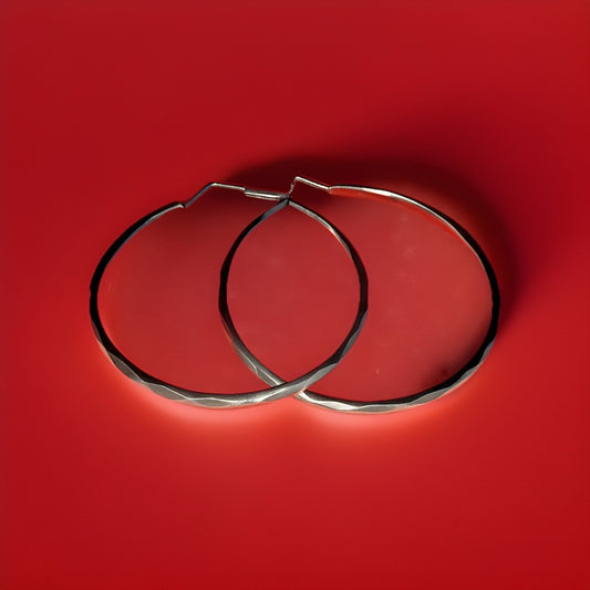 Editoral Hammered Hoop Earrings – – 925 Sterling Silver 1.75” - 6g