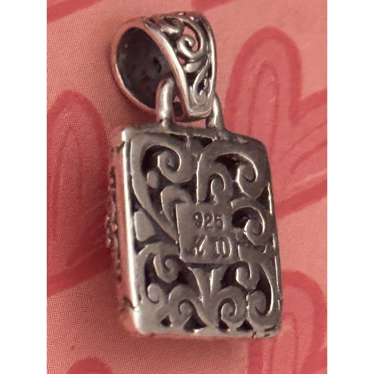 Vintage Bali Sterling Silver Box Pendant Signed 925 MD Ornate Amulet Style 1”