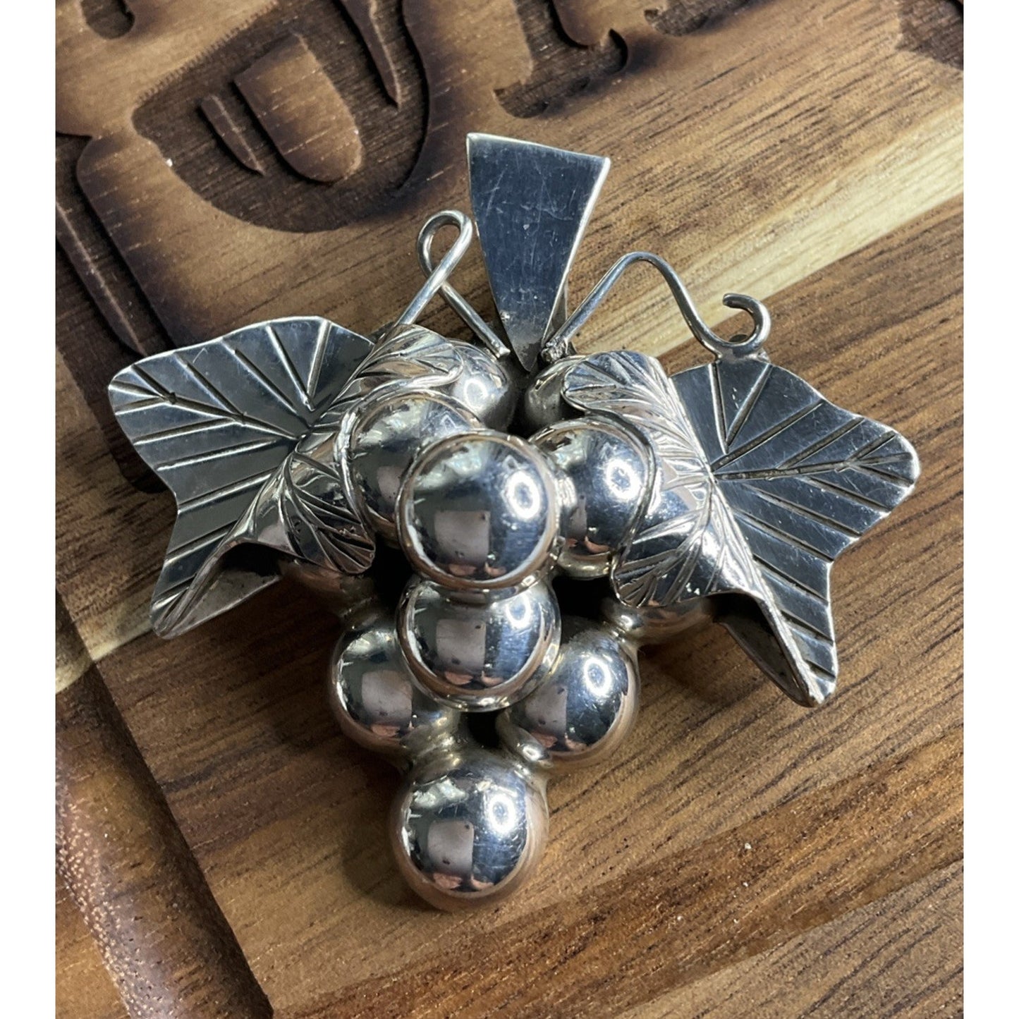 Vintage Taxco Mexico TO-102 Sterling Silver Grape Cluster Brooch Pendant